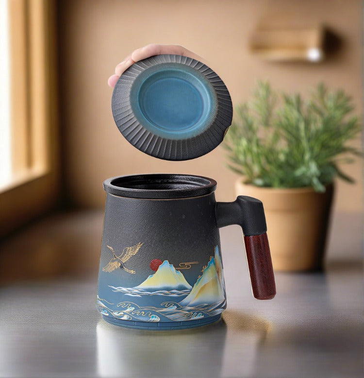 Retro Tea Large Capacity Ceramic Mug with Filter - woodybeingllc