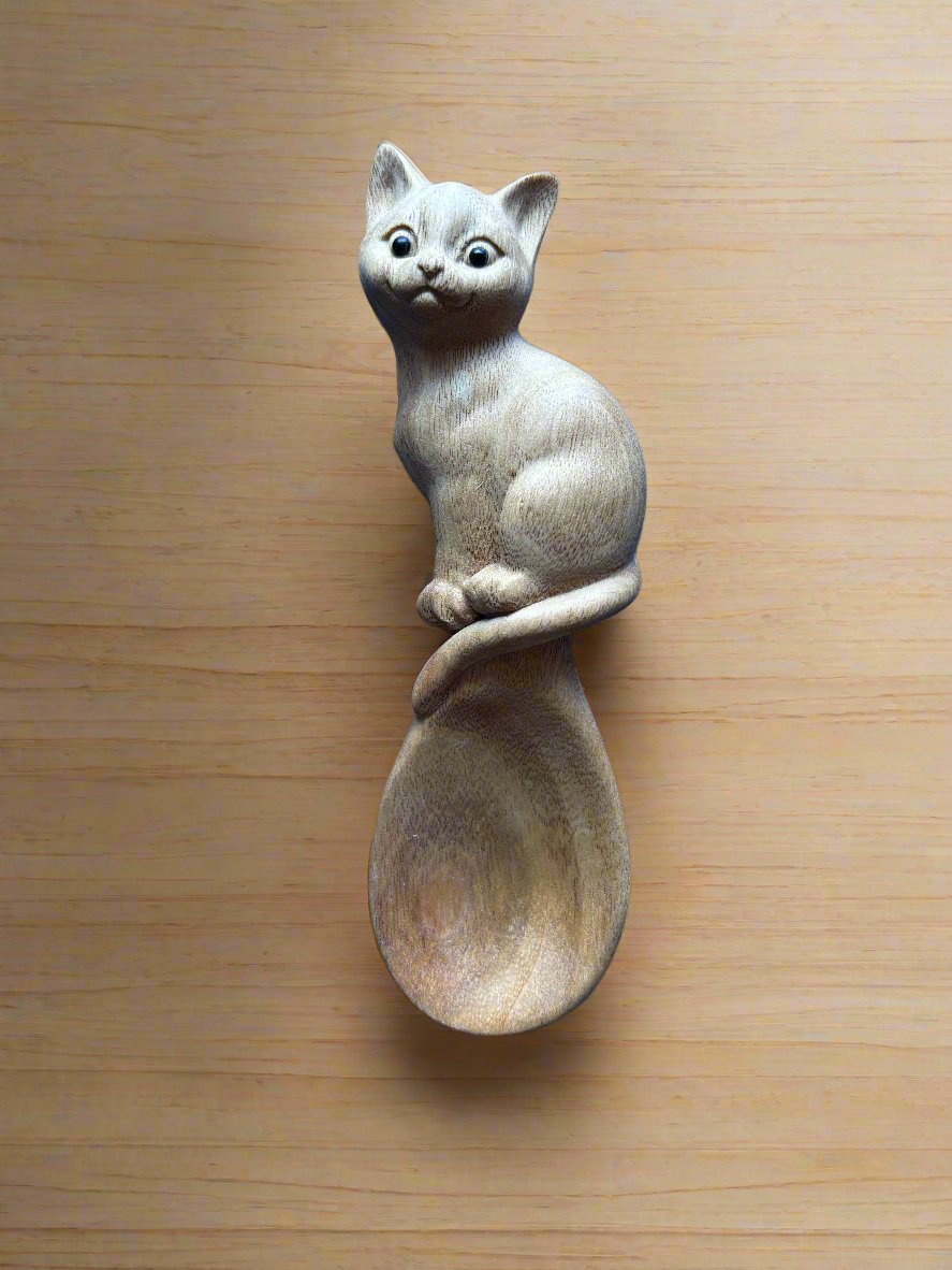 Handcrafted Cat Wooden Spoon – Adorable Acacia Wood Spoon for Cat Lovers, Perfect for Coffee, Tea, and Decorative Use