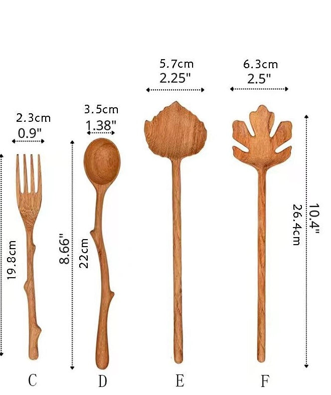 Handcrafted Acacia Wood Utensil Set – Unique Fork, Spoon, and Stir Stick Collection for Kitchen and Table